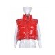 Street Solid Red Sleeveless Leather Down Coats