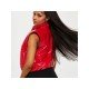 Street Solid Red Sleeveless Leather Down Coats