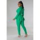  Pure Color Ruffle Top And Trouser Women's Set