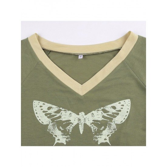  Butterfly Graphic V Neck Ladies Tops