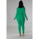  Pure Color Ruffle Top And Trouser Women's Set