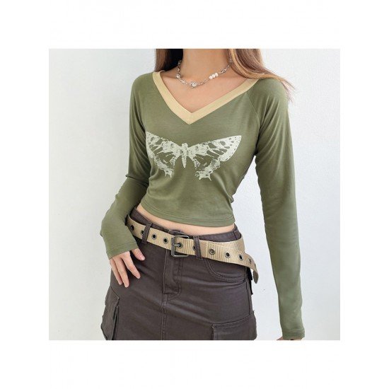  Butterfly Graphic V Neck Ladies Tops