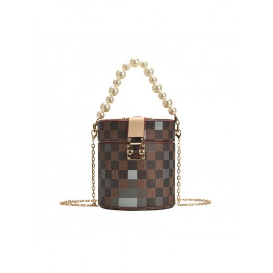  PU Rhombus Lattice Pearl Women's Shoulder Bag