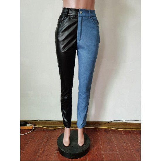 Denim Patchwork Contrast Color Pencil Jeans