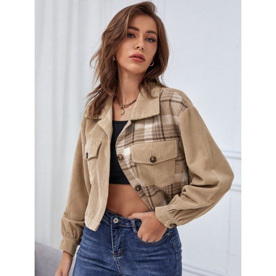  Casual Corduroy Plaid Long Sleeve Coats