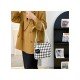  Canvas Contrast Color Grid Pendant Tote Bags