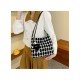  Canvas Contrast Color Grid Pendant Tote Bags