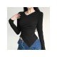 Asymmetry Black V Neck Fitted T Shirts