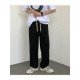 Casual Drawstring Striped Loose Trouser Pants