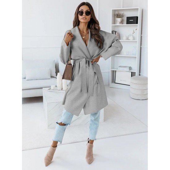  Pure Color Long Sleeve Wool Jacket