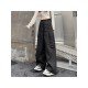 Hip Hop Solid Black Unisex Loose Cargo Trousers