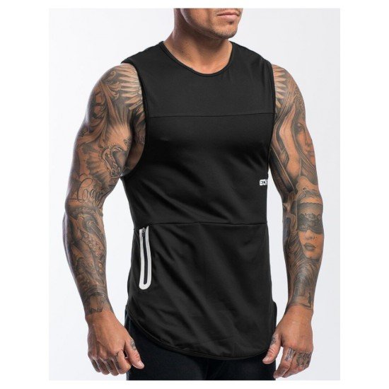 Men Patchwork Black Sleeveless Sports Tank Tops