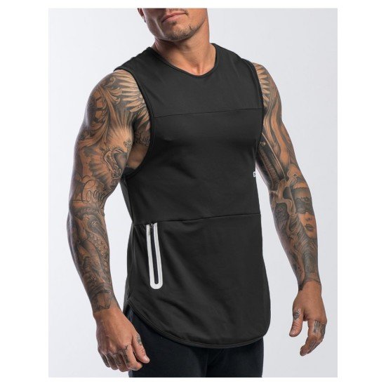 Men Patchwork Black Sleeveless Sports Tank Tops