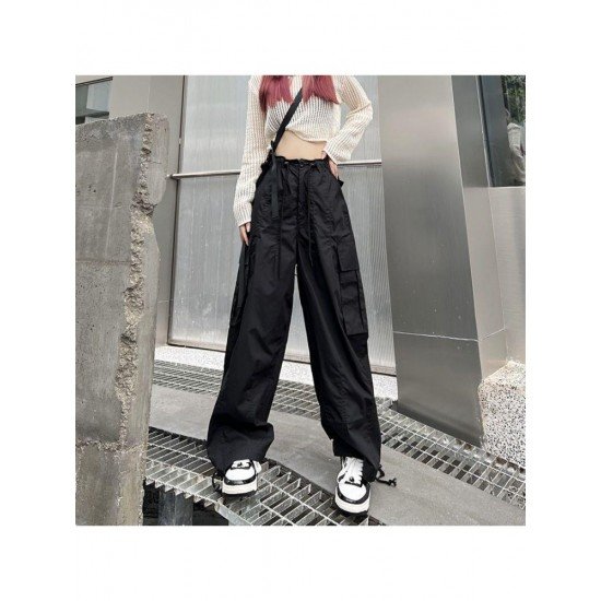 Hip Hop Solid Black Unisex Loose Cargo Trousers