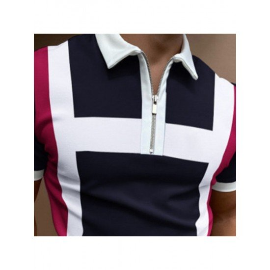 Contrast Color Quarter-zip Short Sleeve Polo Shirts