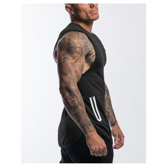 Men Patchwork Black Sleeveless Sports Tank Tops