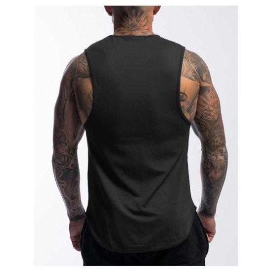 Men Patchwork Black Sleeveless Sports Tank Tops