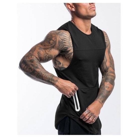 Men Patchwork Black Sleeveless Sports Tank Tops