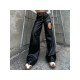 Black Hole Leather Loose Straight Leg Pants