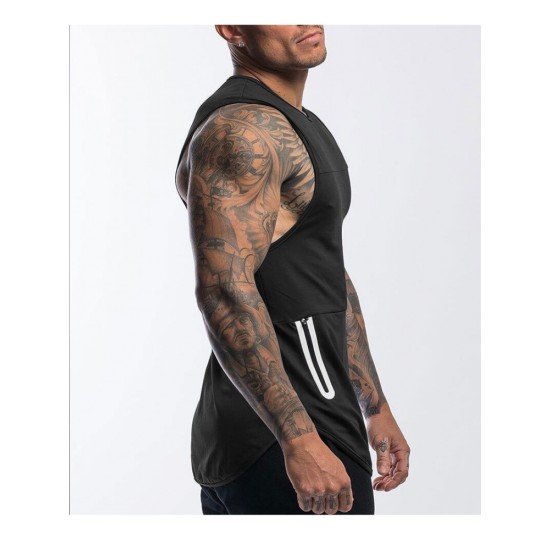 Men Patchwork Black Sleeveless Sports Tank Tops