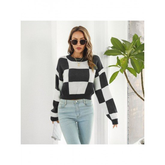  Casual Loose Contrast Color Women's Sweater