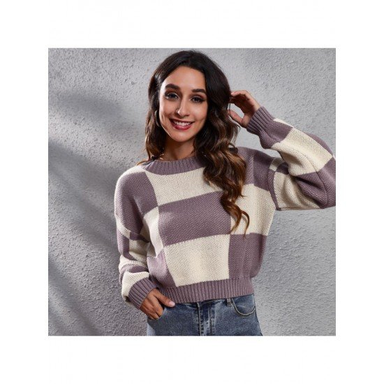  Casual Loose Contrast Color Women's Sweater