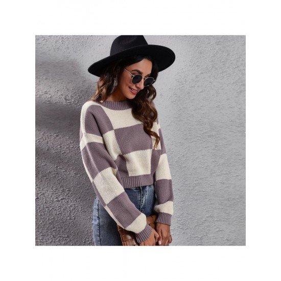  Casual Loose Contrast Color Women's Sweater