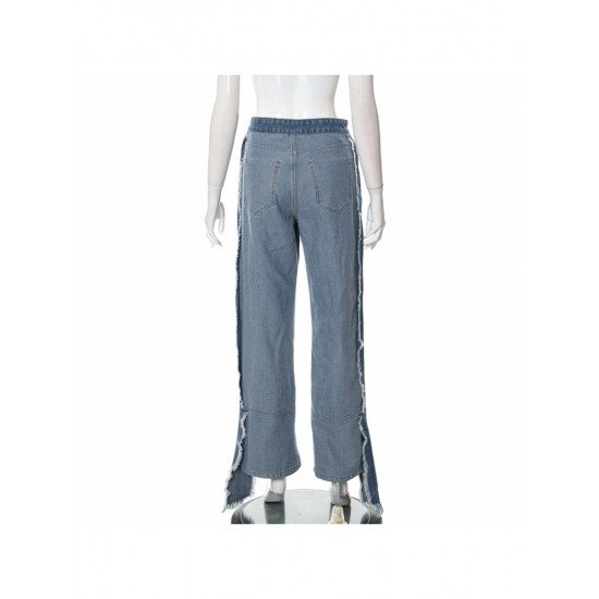 Designer Patchwork Straight Leg Blue Jeans 