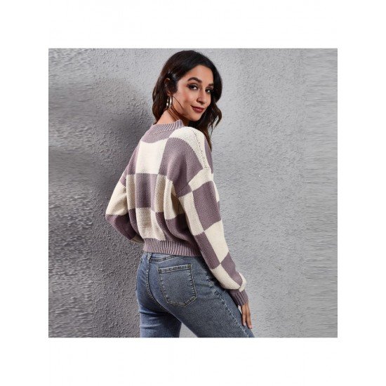  Casual Loose Contrast Color Women's Sweater