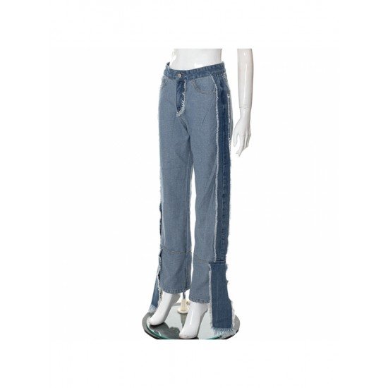 Designer Patchwork Straight Leg Blue Jeans 