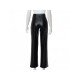  PU Pure Color High Waist Zipper Casual Pants