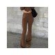 Y2K Style Solid Elastic Waist Flare Trousers