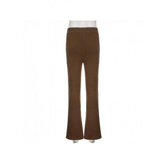 Y2K Style Solid Elastic Waist Flare Trousers