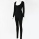  Pure Color U Neck Women's Skinny Jumpsuit