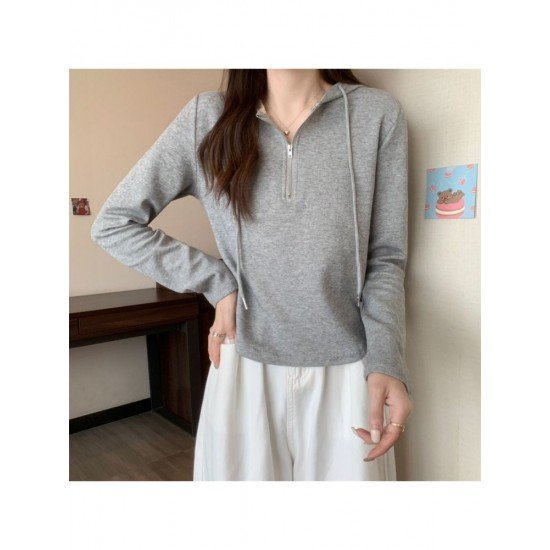  2022 Pure Color Hooded Long Sleeve Sweater