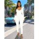  Pure Color U Neck Women's Skinny Jumpsuit