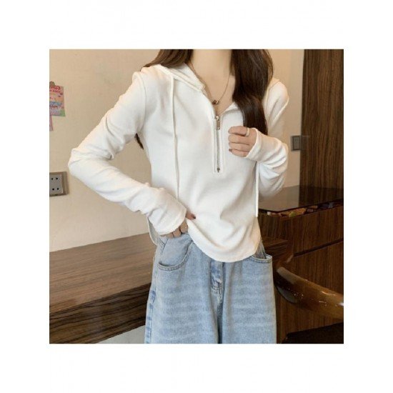  2022 Pure Color Hooded Long Sleeve Sweater