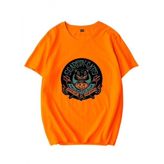 Cat Pumpkin Halloween Graphic T Shirts For Women