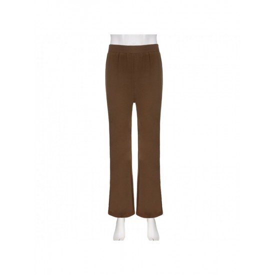 Y2K Style Solid Elastic Waist Flare Trousers