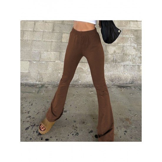 Y2K Style Solid Elastic Waist Flare Trousers