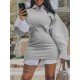  Leisure Pure Color Hollowed-out Women's Long Sleeve Dress