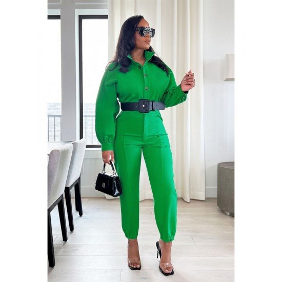  Autumn Pure Color Long Sleeve Women's Jumpsuit