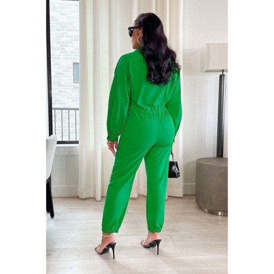  Autumn Pure Color Long Sleeve Women's Jumpsuit