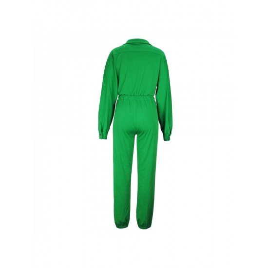  Autumn Pure Color Long Sleeve Women's Jumpsuit