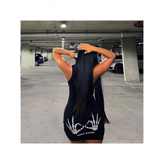  Personalized Letter Printing Sleeveless Dress For Women