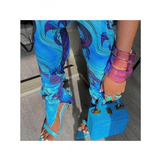  2022 Summer Blue Printing Long Pants For Women