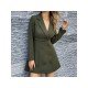  Pure Color Temperament Lapel Women's Long Sleeve Dress