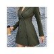  Pure Color Temperament Lapel Women's Long Sleeve Dress