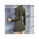  Pure Color Temperament Lapel Women's Long Sleeve Dress