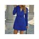  Pure Color Temperament Lapel Women's Long Sleeve Dress